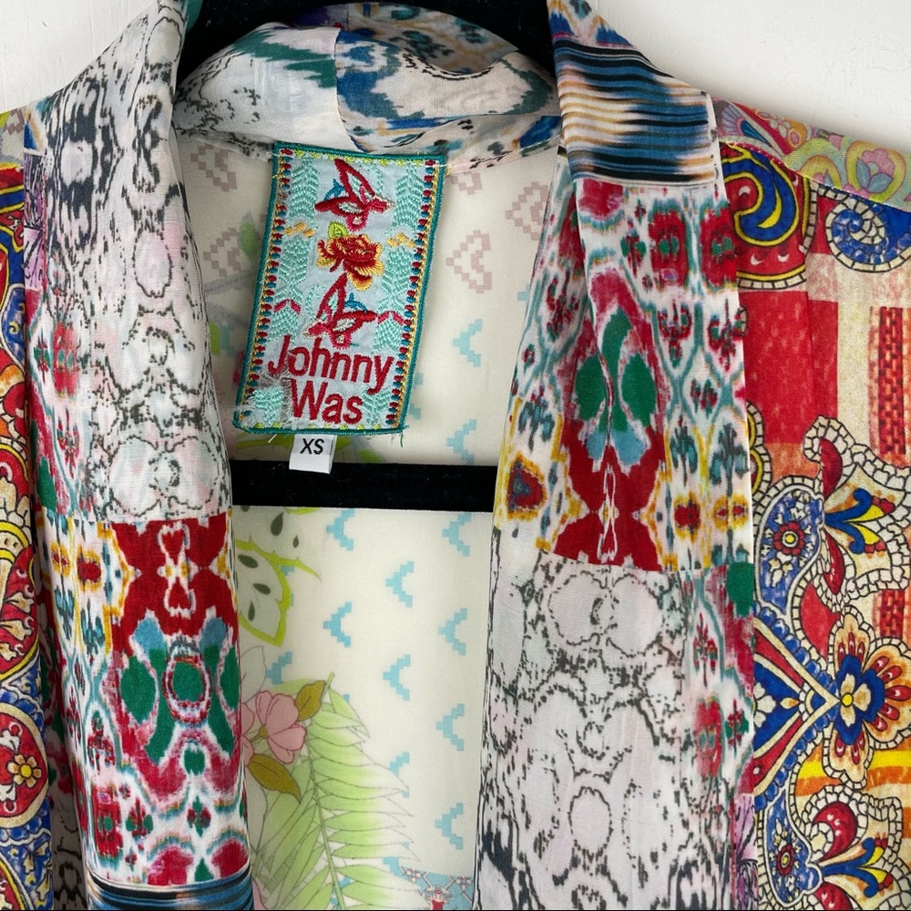 Johnny Was Patchwork Print Multicolor Silk Kimono… - image 6